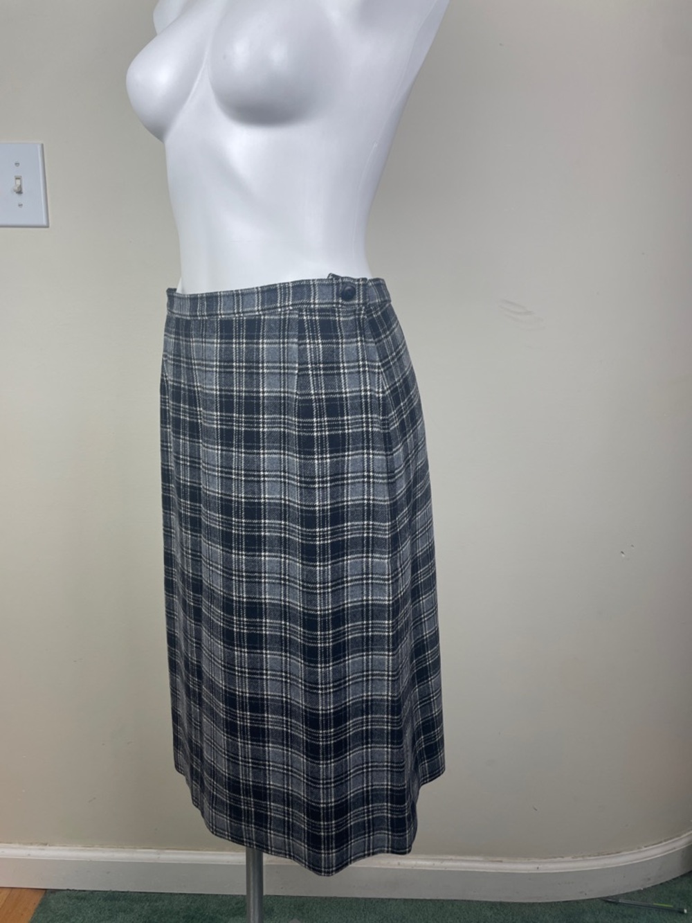 Vintage Pendleton Authentic Drummond Grey Tartan Plaid Wool A-line Midi